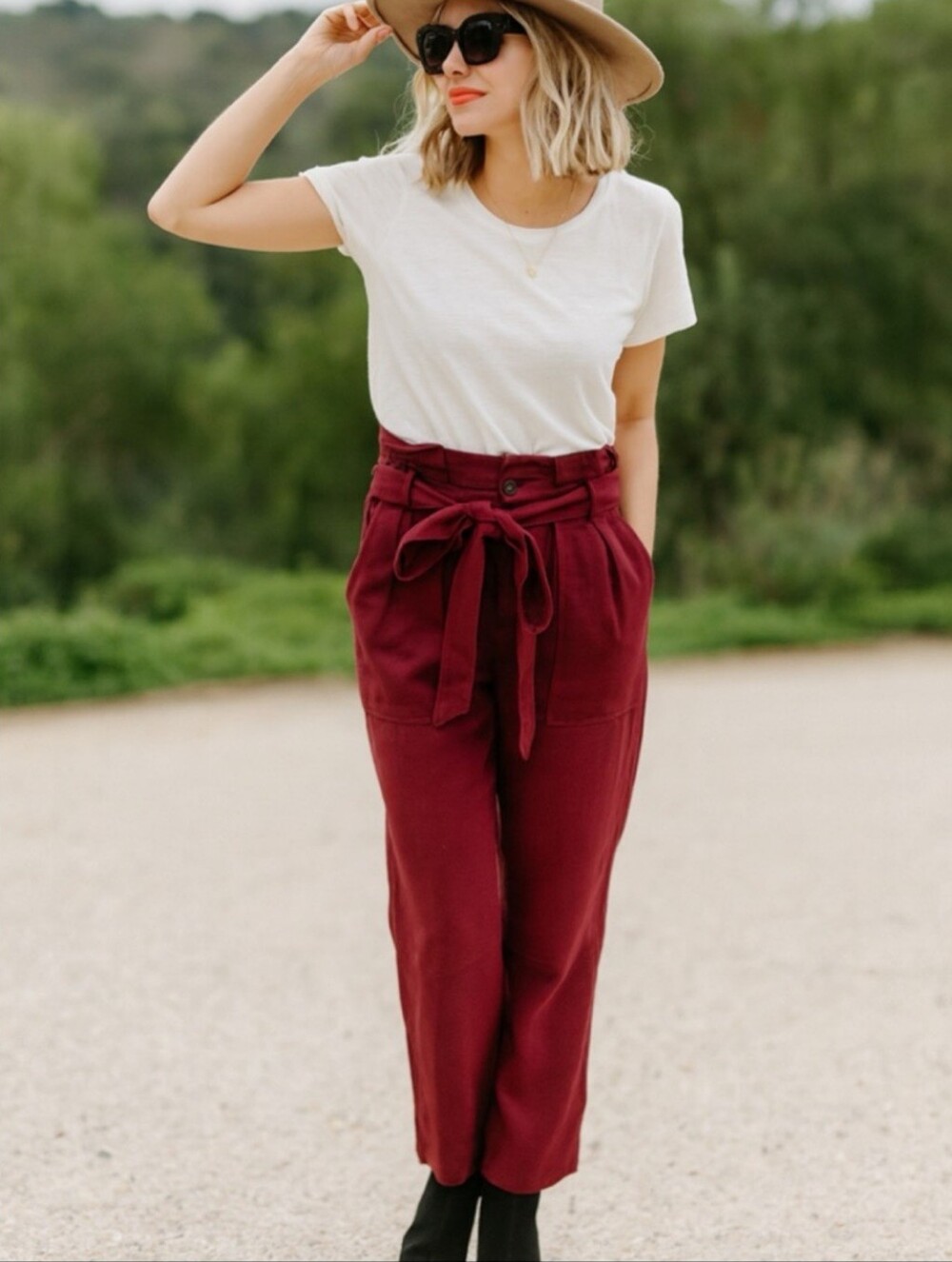 $128 Free People Nightfall Paper Bag Pants Trousers Queen Pomegranate - Picture 7 of 12